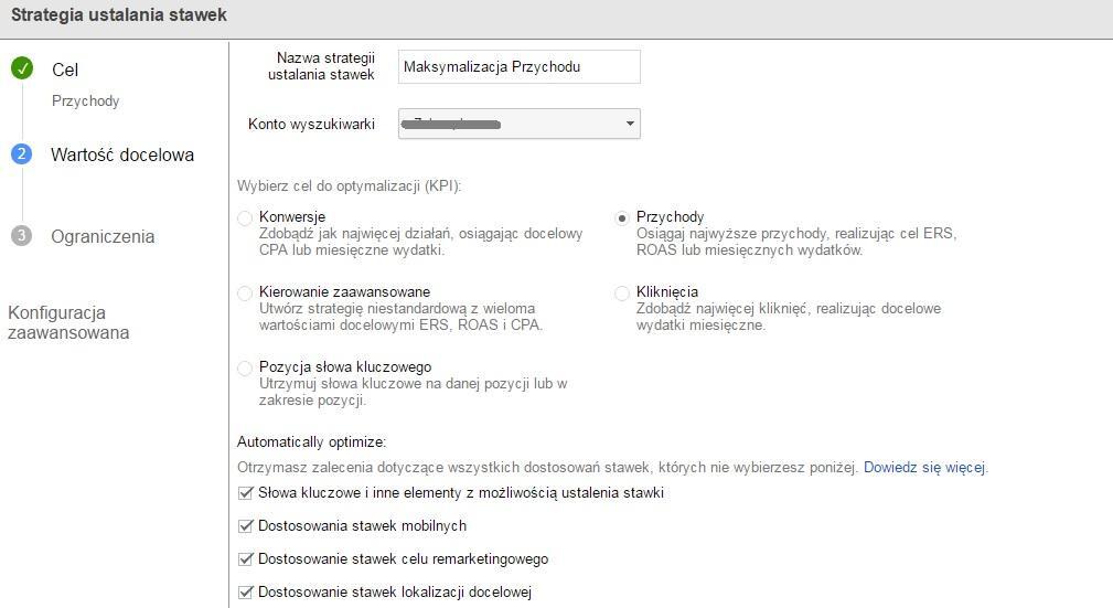DoubleClick Serach – przykład – strategia ustalania stawek