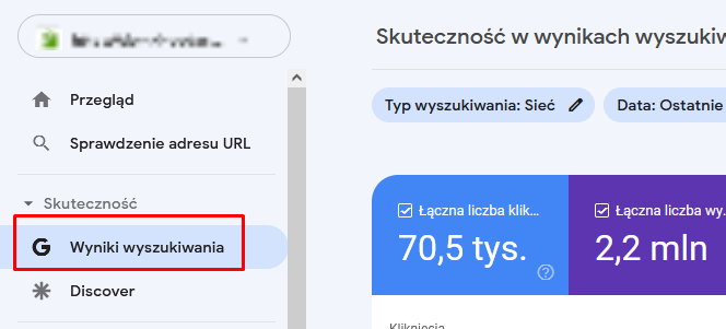 Wyniki wyszukiwania w Google Search Console