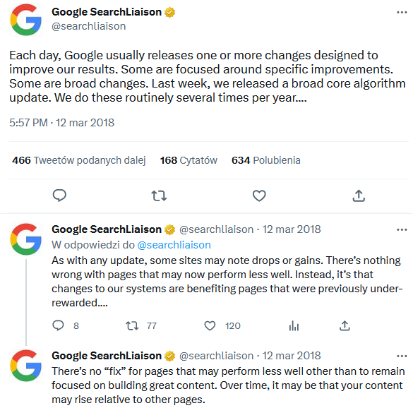 Google broad core algorithm updates