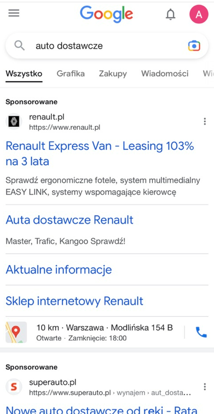 Wynik wyszukiwania w wyszukiwarce na mobile - Cube Group