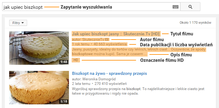 wyniki wyszukiwania Youtube