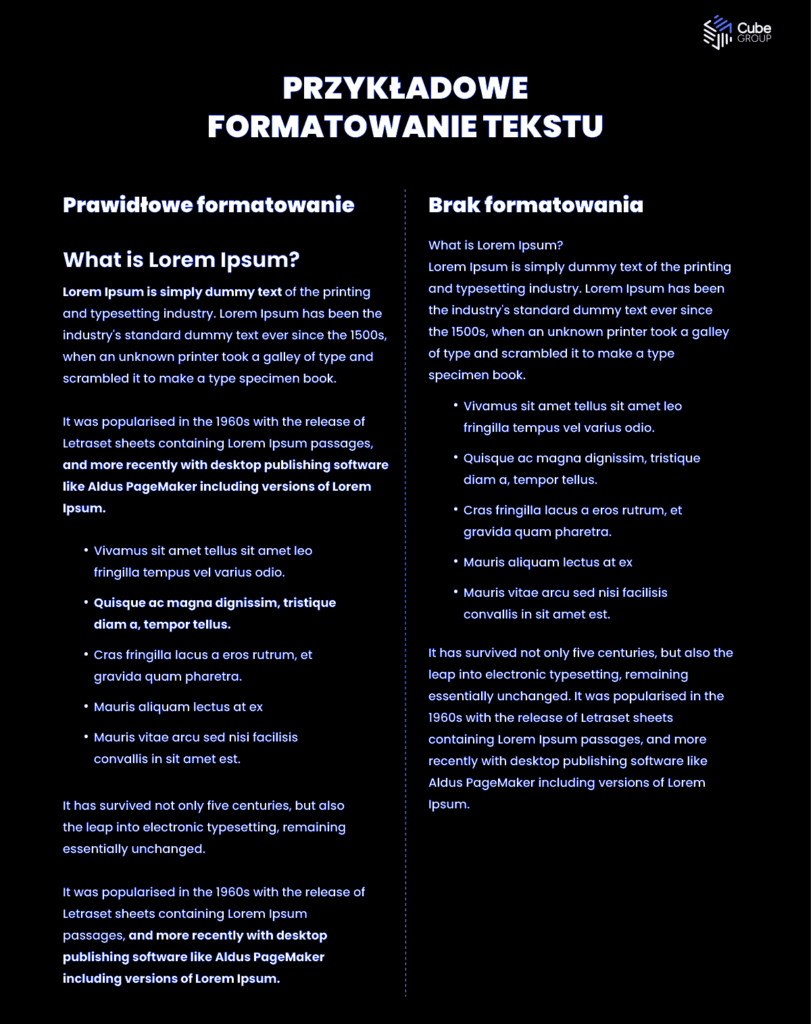 Przykładowe formatowanie tekstu