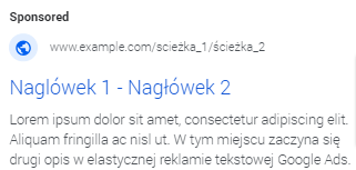 Przykład wyglądu reklamy tekstowej w wyszukiwarce