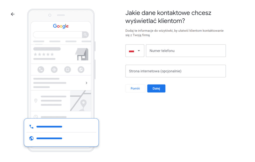 Dane kontaktowe do profilu firmowego w&nbsp;Google 