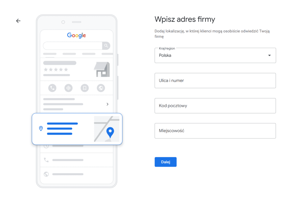 Adres działalności w&nbsp;Google