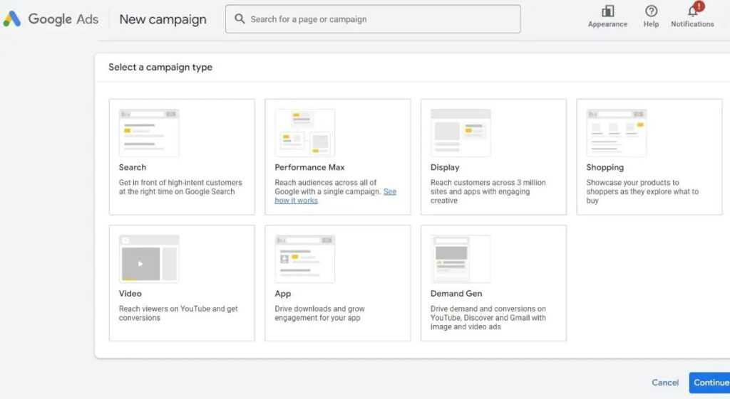 Lista kampanii w&nbsp;interfejsie Google Ads